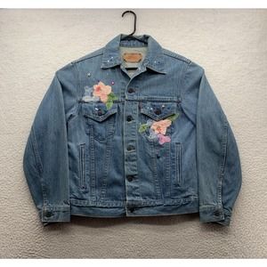 VTG Levi's Denim Jacket Womens 38 Small Custom Floral‎ Jeweled Bedazzled Canada